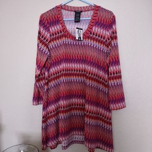 - Premise 3/4 eleeve tunic blouse shirt orange red geometric zig zag Che…